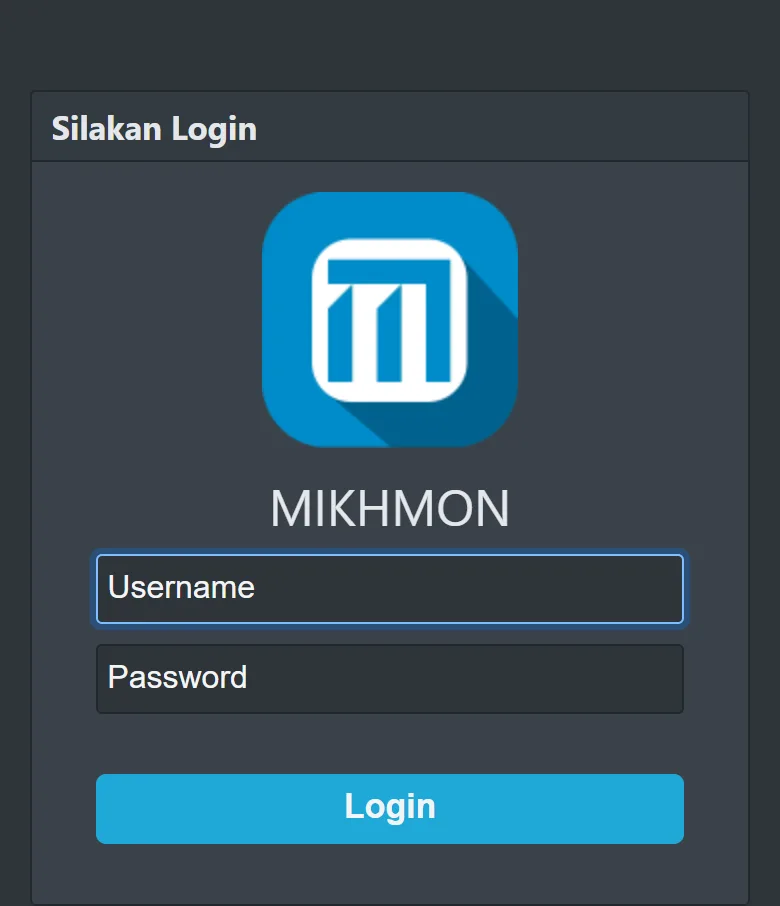 Halaman login Mikhmon v3 dengan kolom username dan password